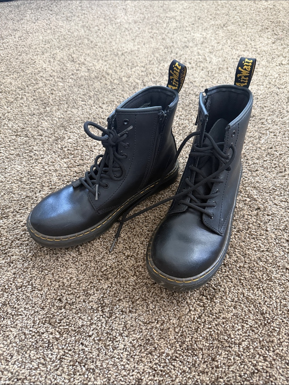 Dr. Martens Black Lace-Up Ankle Boots with Yellow Stitching
